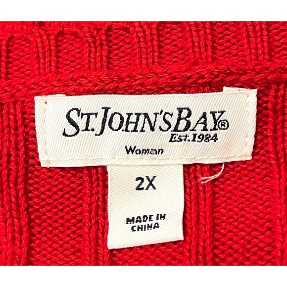 Red V-Neck Cable Knit Women's Sweater - Picture 8 of 10
